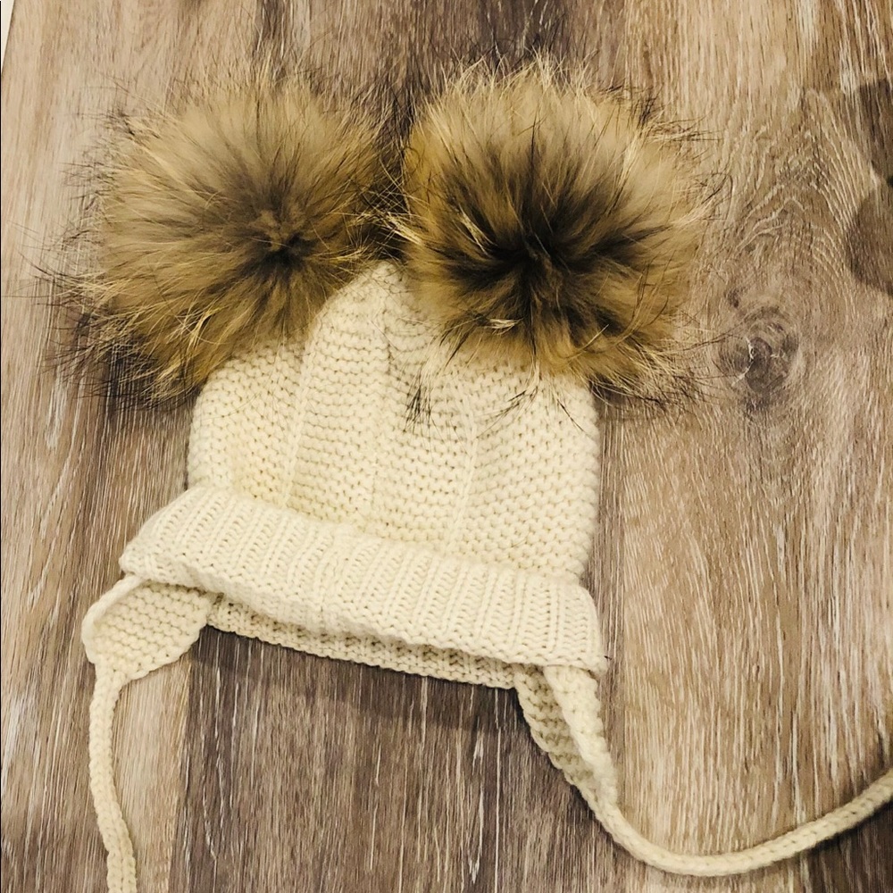 KIDS REAL FUR POM POM HAT